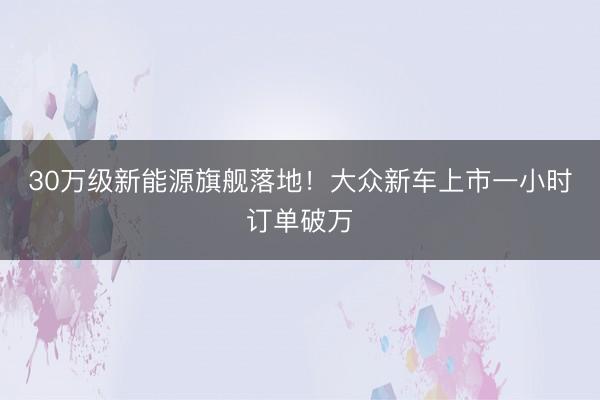 30万级新能源旗舰落地！大众新车上市一小时订单破万