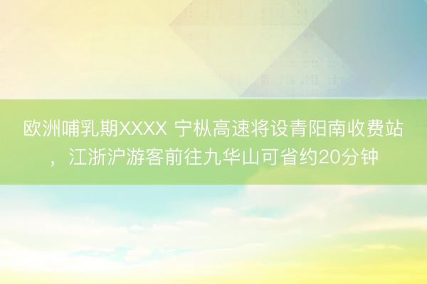 欧洲哺乳期XXXX 宁枞高速将设青阳南收费站，江浙沪游客前往九华山可省约20分钟