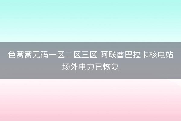 色窝窝无码一区二区三区 阿联酋巴拉卡核电站场外电力已恢复