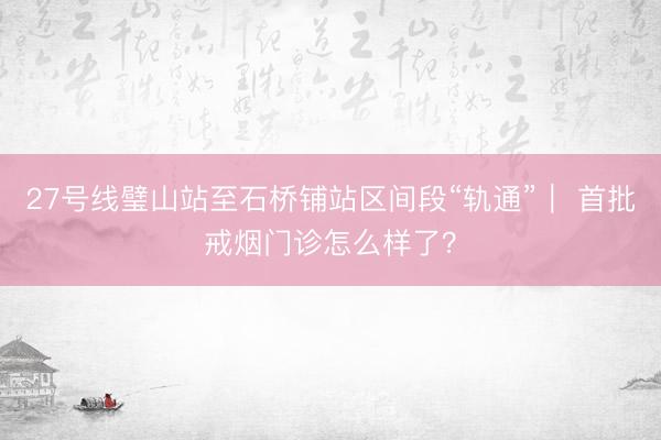 27号线璧山站至石桥铺站区间段“轨通”｜ 首批戒烟门诊怎么样了？