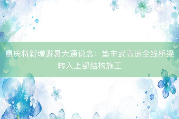 重庆将新增避暑大通说念：垫丰武高速全线桥梁转入上部结构施工